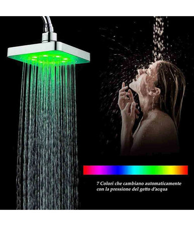 Soffione Doccia Quadrato 15cm A Led Rgb Bagno Miscelatore 79903 Per Cromoterapia