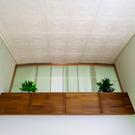 10 o 20mq (40 oppure 80 pezzi) di pannello decorativo a soffitto in polistirene compatto 50x50cm (spess. 1cm) EVORA Eternal Parquet