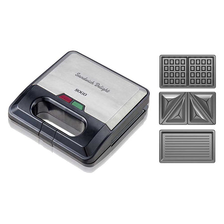 SOGO Tostapane griglia per sandwich, waffle e panini 3 in 1  750W / 2 fette / piastre intercambiabili / 22x13 / 90°
