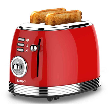 SOGO Tostapane 2 fette retrò / 850W / 6 livelli di temperatura / scongelamento e riscaldamento /  rosso