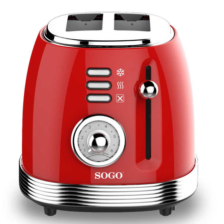 SOGO Tostapane 2 fette retrò / 850W / 6 livelli di temperatura / scongelamento e riscaldamento /  rosso