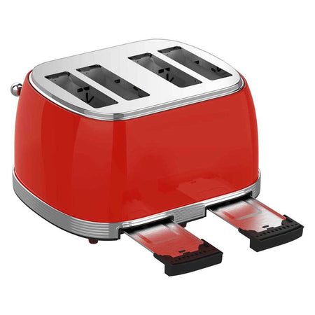 SOGO Tostapane 4 fette retrò / 1500W / 6 livelli di temperatura / scongelamento e riscaldamento /  rosso