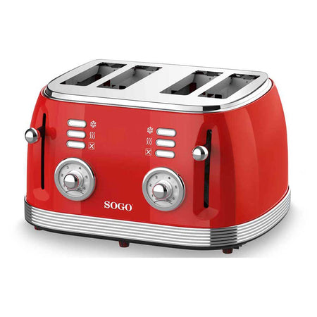 SOGO Tostapane 4 fette retrò / 1500W / 6 livelli di temperatura / scongelamento e riscaldamento /  rosso