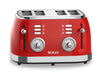 SOGO Tostapane 4 fette retrò / 1500W / 6 livelli di temperatura / scongelamento e riscaldamento /  rosso
