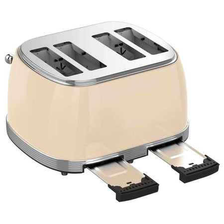 SOGO Tostapane 4 fette retrò / 1500W / 6 livelli di temperatura / scongelamento e riscaldamento /  beige