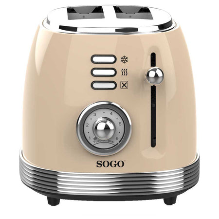 SOGO Tostapane 4 fette retrò / 1500W / 6 livelli di temperatura / scongelamento e riscaldamento /  beige