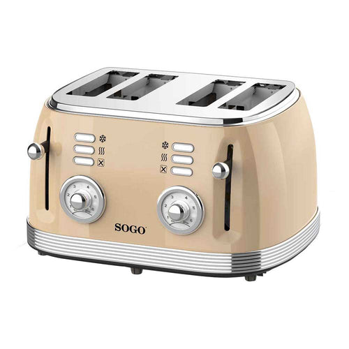 SOGO Tostapane 4 fette retrò / 1500W / 6 livelli di temperatura / scongelamento e riscaldamento /  beige