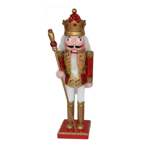 Soldatino schiaccianoci natalizio con tessuto e paillettes per decorazioni natalizie h 60 cm