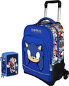Sonic-Face-Faccia-Zaino-Trolley-Scuola-+-Astuccio-3-Zip-Completo