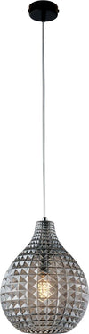 Sospensione-1-Luce-Diamante-In-Ferro-Nero-E-Vetro-Soffiato-Grigio-Specchiato