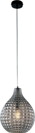 Sospensione-1-Luce-Diamante-In-Ferro-Nero-E-Vetro-Soffiato-Grigio-Specchiato