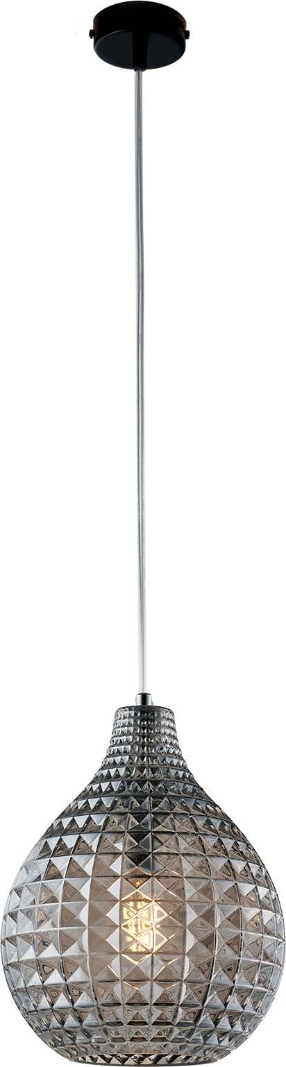 Sospensione-1-Luce-Diamante-In-Ferro-Nero-E-Vetro-Soffiato-Grigio-Specchiato