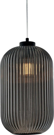 Sospensione-1-Luce-Krizia-In-Ferro-Nero-Vetro-Grigio-Specchiato-Effetto-Plisse'