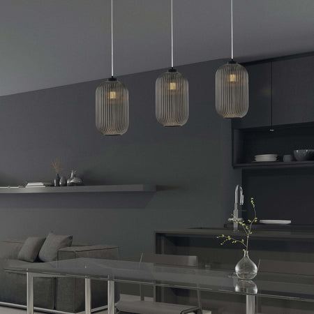 Sospensione-1-Luce-Krizia-In-Ferro-Nero-Vetro-Grigio-Specchiato-Effetto-Plisse'