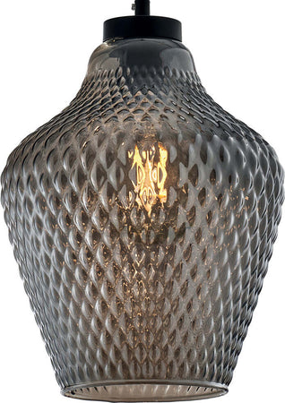 Sospensione-1-Luce-Maya-In-Ferro-Laccato-Nero-E-Vetro-Soffiato-Grigio-Specchiato