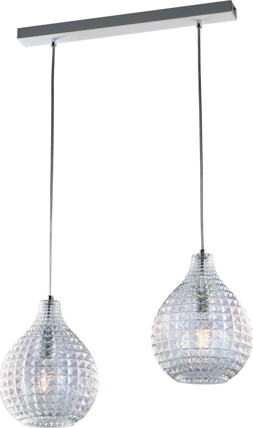 Sospensione-2-Luci-Diamante-A-Binario-Ferro-Bianco-E-Vetro-Soffiato-Trasparente