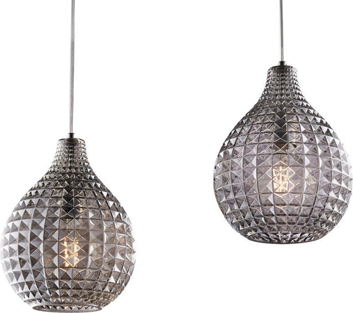Sospensione-2-Luci-Diamante-A-Binario-Ferro-Nero-E-Vetro-Grigio-Specchiato