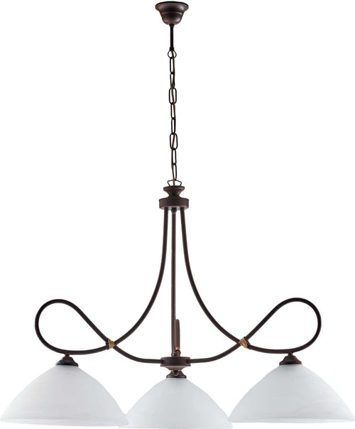 Sospensione-3-Luci-Dallas-Ferro-Battuto-Nero-E-Ruggine-Vetro-Bianco