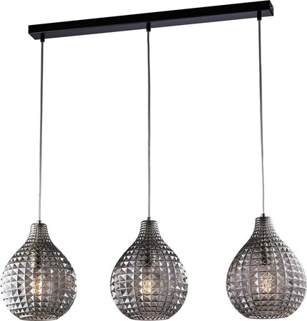 Sospensione-3-Luci-Diamante-A-Binario-Ferro-Nero-E-Vetro-Grigio-Specchiato