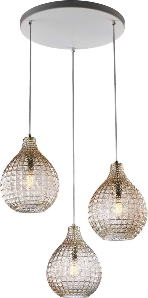 Sospensione-3-Luci-Diamante-In-Ferro-Bianco-E-Vetro-Soffiato-Ambra