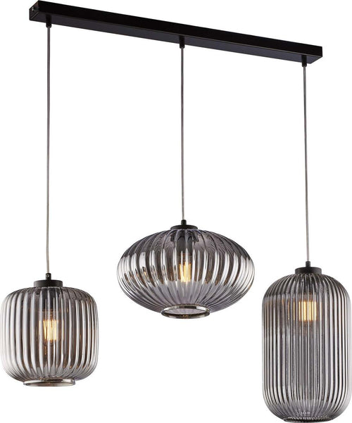 Sospensione-3-Luci-Glamour-Con-Binario-E-Vetro-Soffiato-Grigio-Specchiato