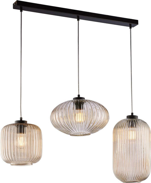 Sospensione-3-Luci-Glamour-Vetro-Soffiato-Ambra-Plissettato