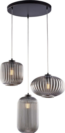 Sospensione-3-Luci-Glamour-Vetro-Soffiato-Grigio-Specchiato-Plissettato
