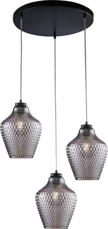 Sospensione-3-Luci-Maya-In-Ferro-Laccato-Nero-E-Vetro-Soffiato-Grigio-Specchiato