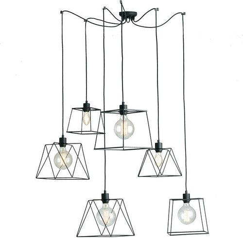 Sospensione Brooklyn Nero 6Xe27 250Cm Illuminazione/Illuminazione per interni/Lampadari lampade a sospensione e plafoniere/Lampade a sospensione Led Mall Home - Napoli, Commerciovirtuoso.it