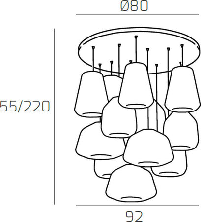 Sospensione-Contem-Tonda-Double-Skin-Metallo-Cromo-Vetro-Mix-Trasp-Ambra-12-Luci
