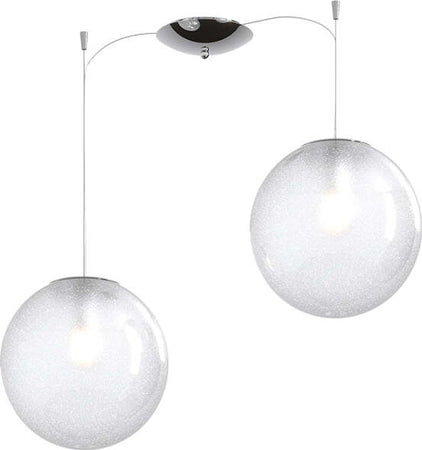 Sospensione-Contemp-Glitter-Metallo-Cromo-Vetro-Soffiato-Trasp-2-Luci-E27-25Cm