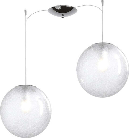 Sospensione-Contemp-Glitter-Metallo-Cromo-Vetro-Soffiato-Trasp-2-Luci-E27-25Cm