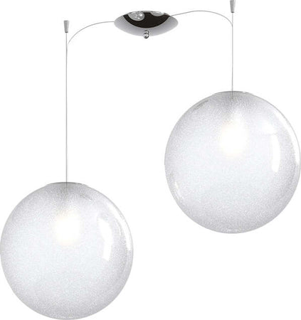 Sospensione-Contemp-Glitter-Metallo-Cromo-Vetro-Soffiato-Trasp-2-Luci-E27-30Cm