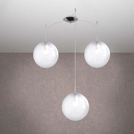 Sospensione-Contemp-Glitter-Metallo-Cromo-Vetro-Soffiato-Trasp-3-Luci-E27-25Cm