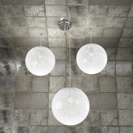 Sospensione-Contemp-Glitter-Metallo-Cromo-Vetro-Soffiato-Trasp-3-Luci-E27-30Cm