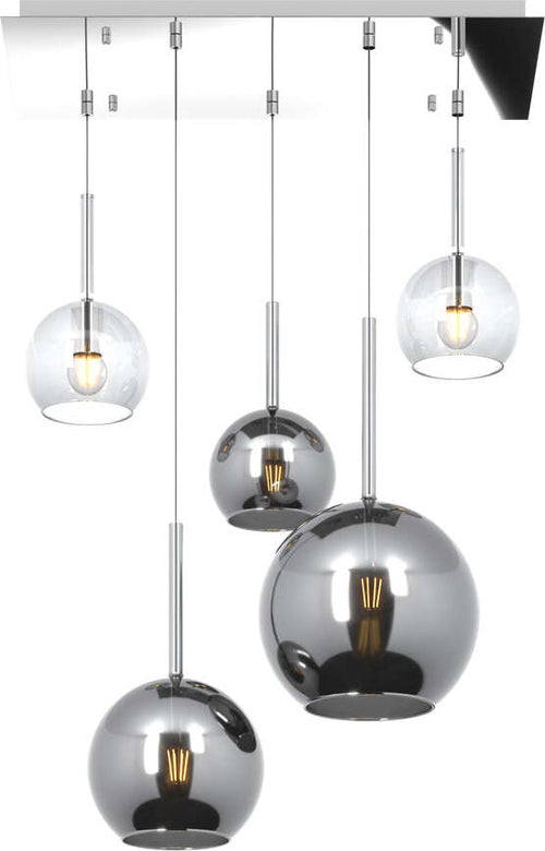 Sospensione-Contemp.-Rett.-Future-Metallo-Cromo-Vetro-Trasp.-E-Cromo-5-Luci-E27