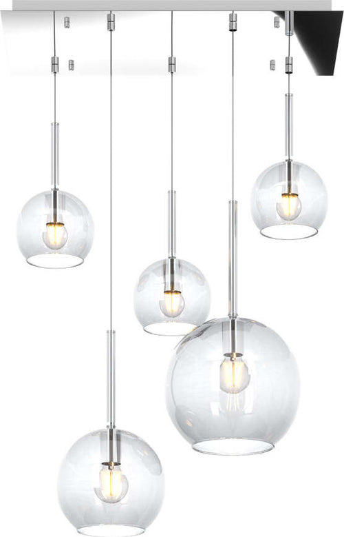 Sospensione-Contemp.-Rett.-Future-Metallo-Cromo-Vetro-Trasparente-5-Luci-E27