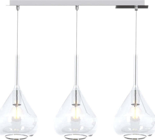 Sospensione-Contemp-Rett-Kona-Metallo-Cromo-Vetro-Trasparente-3-Luci-E27