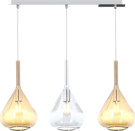 Sospensione-Contemp-Rett-Kona-Metallo-Cromo-Vetro-Trasparente-Ambra-3-Luci-E27