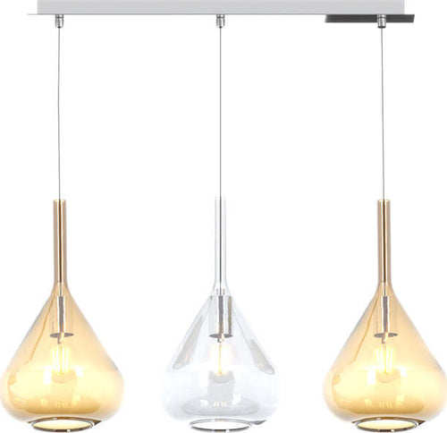 Sospensione-Contemp-Rett-Kona-Metallo-Cromo-Vetro-Trasparente-Ambra-3-Luci-E27