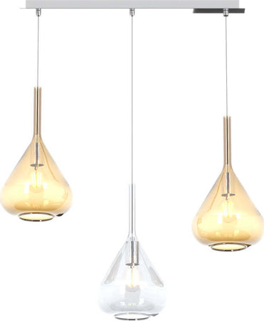 Sospensione-Contemp-Rett-Kona-Metallo-Cromo-Vetro-Trasparente-Ambra-3-Luci-E27