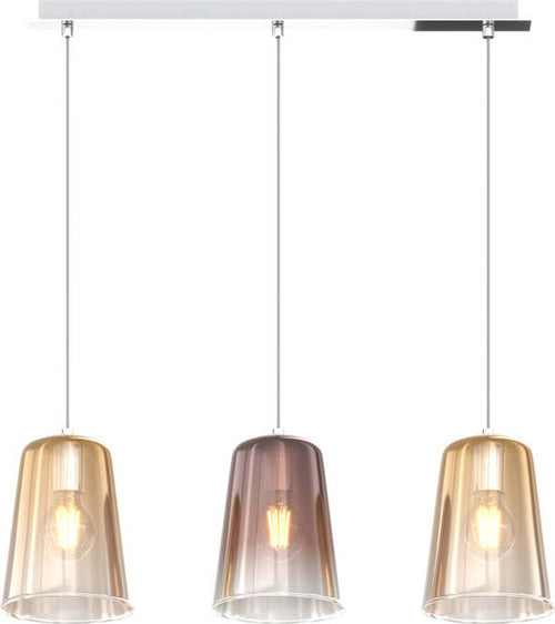 Sospensione-Contemp.-Rett.-Shaded-Metallo-Cromo-Vetro-Ambra-E-Rame-3-Luci-E27