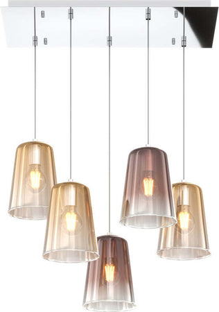 Sospensione-Contemp.-Rett.-Shaded-Metallo-Cromo-Vetro-Ambra-E-Rame-5-Luci-E27