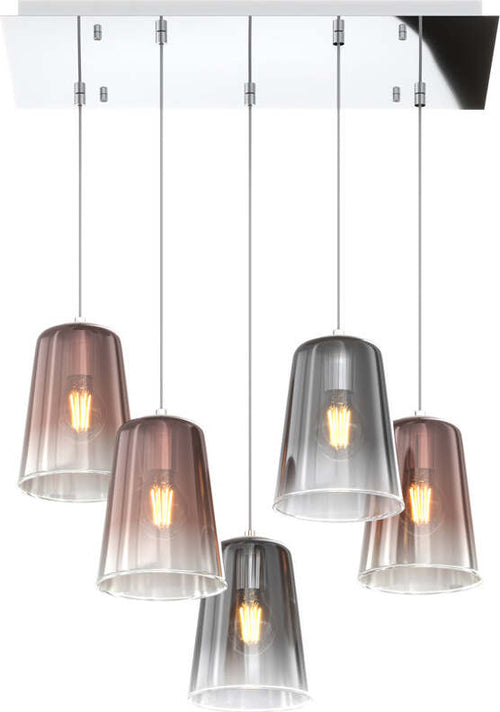 Sospensione-Contemp.-Rett.-Shaded-Metallo-Cromo-Vetro-Rame-E-Cromo-5-Luci-E27