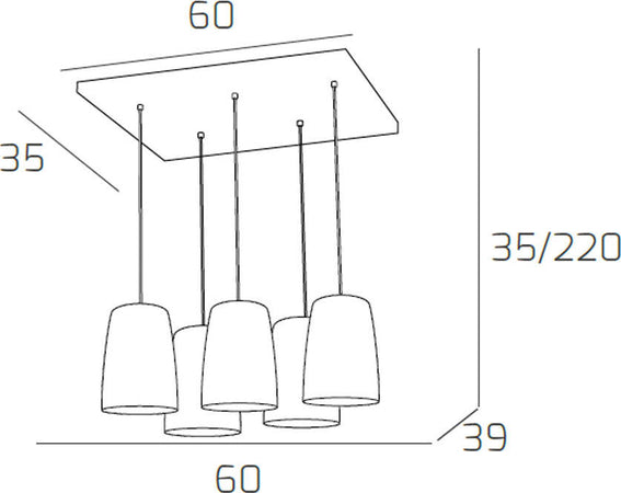 Sospensione-Contemp.-Rett.-Shaded-Metallo-Cromo-Vetro-Rame-E-Cromo-5-Luci-E27