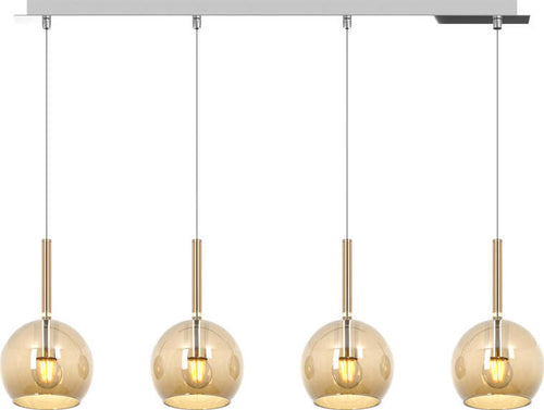 Sospensione-Contemp.-Rosone-Rett.-Future-Metallo-Cromo-Vetro-Ambra-4-Luci-E27