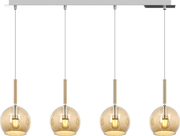 Sospensione-Contemp.-Rosone-Rett.-Future-Metallo-Cromo-Vetro-Ambra-4-Luci-E27