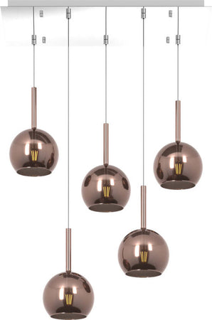 Sospensione-Contemp.-Rosone-Rett.-Future-Metallo-Cromo-Vetro-Rame-5-Luci-E27