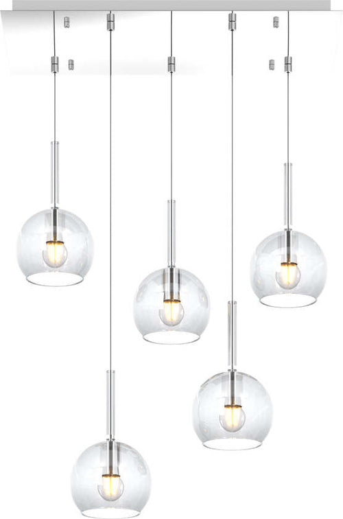 Sospensione-Contemp.-Rosone-Rett.-Future-Metallo-Cromo-Vetro-Trasp.-5-Luci-E27