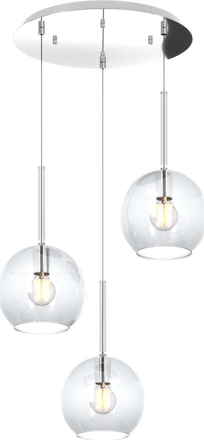 Sospensione-Contemp.-Rosone-Tondo-Future-Met.-Cromo-Vetro-Trasp.-3-Luci-E27-47Cm